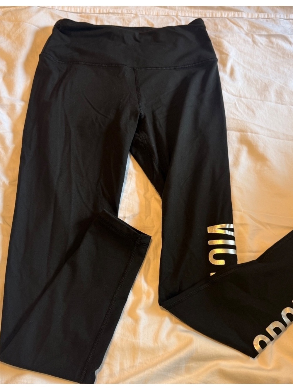Victorias secret sport black yoga leggings pants with silver logo small stretchy